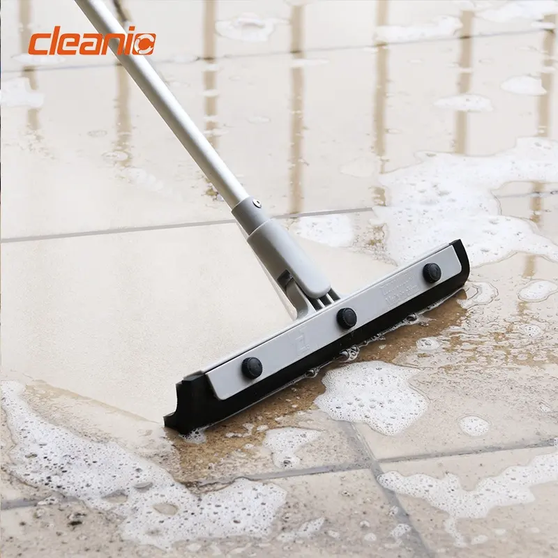 Silicone double foam rubber floor squeegee broom adjustable swivel head rotate water floor wiper for bathroom