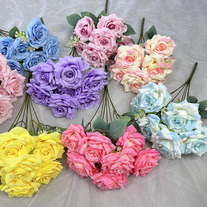 Bouquet de roses artificielles en soie bleu marine à prix avantageux, 7 têtes, roses en soie bleu royal pour la décoration - Product Image 4