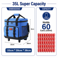 Sac isotherme à roulettes moderne et imperméable de 35 L, chariot de pique-nique isolé avec ouvre-bouteille réutilisable