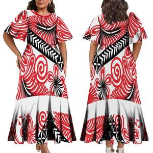 <span class=keywords><strong>Vestido</strong></span> Largo Plisado con Diseño Personalizado de las Islas del Pacífico, Manga Media con Diseño de Gota de Agua, Vestidos Casuales de Fiesta para Damas - Product Image 5