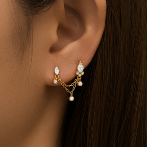 Pendiente de borla de diamante único de plata de ley S925, sencillo y a la moda, para uso diario, tipo piercing de hilo para cartílago de la oreja - Product Image 6
