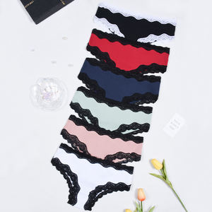 Bragas <span class=keywords><strong>de</strong></span> Bikini acanaladas <span class=keywords><strong>de</strong></span> algodón para mujer, elegantes, <span class=keywords><strong>de</strong></span> 6 piezas, con ribete <span class=keywords><strong>de</strong></span> <span class=keywords><strong>encaje</strong></span> en contraste, bragas <span class=keywords><strong>de</strong></span> algodón <span class=keywords><strong>de</strong></span> alta calidad para mujer, tangas - Product Image 2