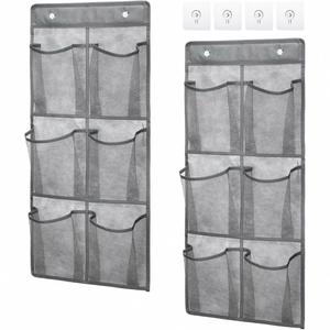 Organisateur de chaussures suspendu robuste à 2 crochets et 6 grandes poches en maille, pour porte de placard et rangement domestique - Product Image 1