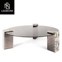 Fabricant chinois Table basse ronde en verre et acier inoxydable de luxe de haute couture Salon moderne