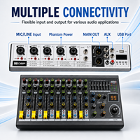 Console de mixage audio professionnelle 6 canaux en métal avec 99 effets DSP, Bluetooth, USB, pour DJ, karaoké, enregistrement, sonorisation en direct, système PA