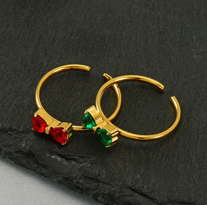 Colorful Heart Cubic Zirconia Open <strong>Ring</strong> Adjustable Gold Plated Stainless Steel <strong>Bow</strong> <strong>Ring</strong> for Women - Product Image 3