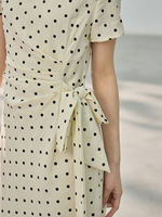 Robe longue décontractée coréenne à pois pour femme, col rond, manches courtes, taille haute, avec lien latéral, en Lyocell, idéale pour les vacances