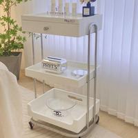 Chariot de Luxe Original Haut de Gamme pour Salon de Beauté, Chariot de Gestion des Soins Cutanés avec Étagère de Rangement en Bois, Chariot à Outils en Métal et Plastique