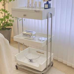 รถเข็นหรูหราคุณภาพสูงสำหรับร้านเสริมสวยดูแลผิว พร้อมชั้นวางของไม้ รถเข็นอุปกรณ์โลหะและพลาสติก - Product Image 4