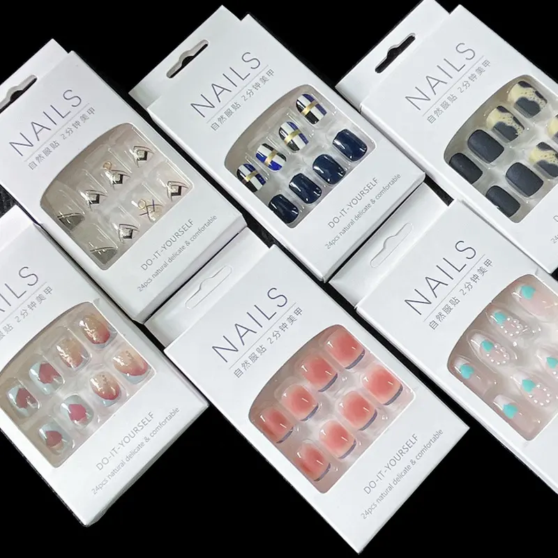 Kurzer Druck auf Nagel Großhandel Hochwertige 24-teilige Acryl Luxus Falsche Nägel Private Label French Tip Vendor Packaging Box