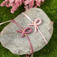 Bracelet bohème papillon Artivelle pour la sensibilisation au cancer du sein, fait main, avec breloque ruban et perles dorées, bijou de soutien, couleur rose