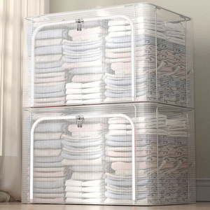 Transparent Folding Storage Box For Clothes Home Wardrobe Organizer Rectangular Moisture Proof Seasonal Quilt Storage - Product Image 1