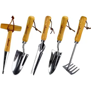 Winslow & Ross 5 PCS Stainless Steel Garden Hand Cultivator Set Wooden Handle Weeding Tools Kit