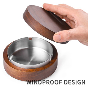 Custom <strong>Ashtray</strong> with Smokers Stainless Steel Liner Ash Tray Windproof Durable Easy to Clean <strong>Cool</strong> <strong>Ashtrays</strong> Wooden <strong>Ashtray</strong> with Lid - Product Image 3