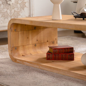 Mesa de Centro Moderna de Madera Clara con Diseño Curvo y Elegante, con Almacenamiento Abierto para Salas de Estar Contemporáneas - Product Image 4
