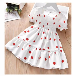 Robe d'été transfrontalière INS pour petites filles, col carré, à volants, imprimé pois, manches courtes, coupe trapèze, en polyester - Product Image 2