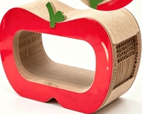 Grande griffoir-caverne ondulée pour chat en forme de pomme rouge avec décor feuille verte, entrée creuse, lit de repos double usage et nid pour aiguiser les griffes