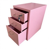 Armoire de rangement en acier à 3 tiroirs avec serrure sécurisée |   Organisateur autoportant rose moderne pour bureau, maison, chambre et cuisine