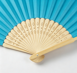 Ventilador de mano de tela de bambú con mango de bambú para novias, bodas y fiestas, superventas y económico - Product Image 4