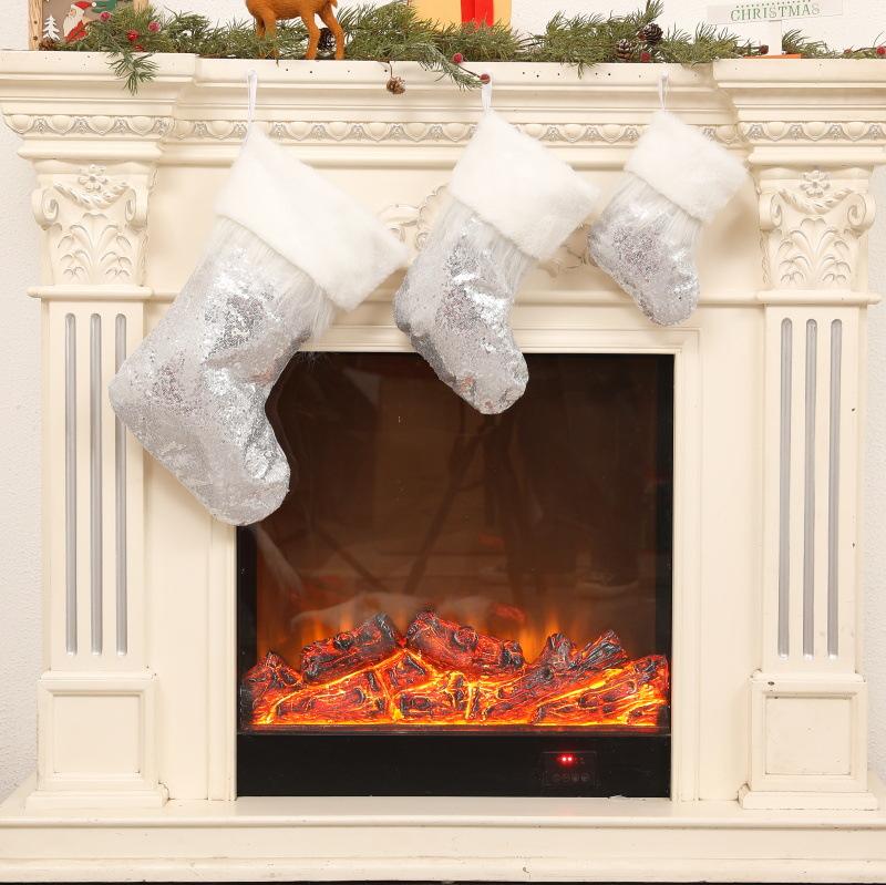 Silver sequin christmas stocking - large 26*28*43cm