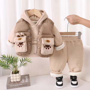 Autumn and Winter Set 2025 New Boys' Velvet Bear Footprint <strong>Vest</strong> <strong>3</strong>-Piece Set 0-1-<strong>2</strong>-<strong>3</strong> <strong>Years</strong> Old 4 Infants and Children Thickened - Product Image 2