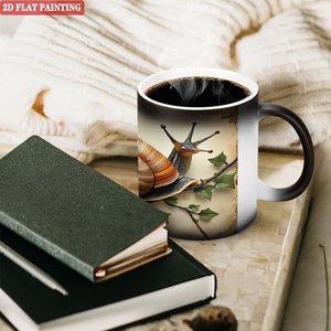 Taza Blanca Esmerilada Negra de 11 oz, Taza de Cerámica Sensible al Calor con Diseño de Caracol - Product Image 3