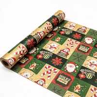 Recycelbares Weihnachts-Kraftpapier Rolle Individuell Bedrucktes Santa & Süßigkeiten Kraftpapier für Weihnachtsgeschenkverpackung & Basteln