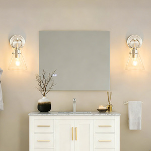 Modern Chrome <b>Wall</b> Lamps <b>With</b> Clear Glass Shades E26 Bulb Base For Bedroom Living Room Mirror <b>Lighting</b> - Product Image 2