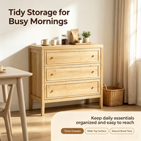 Commode moderne à 3 tiroirs en panneaux de particules avec finition grain de bois pour chambre, salon et couloir