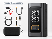 Pompe à air gonflable noire 12V avec démarreur d'urgence, éclairage LED, affichage, charge portable, multifonction, appareil tout-en-un pour démarrage d'urgence