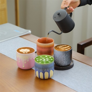 ถ้วยกาแฟเซรามิกแบบย้อนยุคพร้อม<span class=keywords><strong>ฝา</strong></span>ปิดเครื่องสโตนแวร์หินสีความจุขนาดเล็ก - Product Image 4