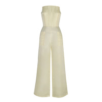 Ensemble combinaison pantalon large élégant et transparent à bretelles, couleur unie, taille haute, pour femme, été