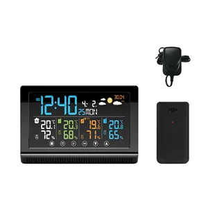 Wireless color weather station clock with three outdoor sensors hygro-thermometer for Indoors and Outdoors