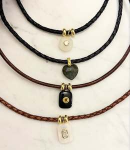 Collar de cuero con cadena, gargantilla con dije de piedra preciosa, colgante de piedra natural bohemio para mujer, chapado en oro de 18 quilates, regalo de moda - Product Image 3