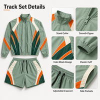 Chaqueta Impermeable de Cuello Alto con Cremallera, Tallas Grandes, y Pantalones Cortos con Cordón Elástico, Color Sólido, Tejido Transpirable y Ligero, Diseño 2 en 1