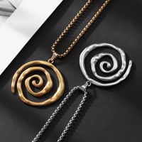 Collier pendentif cercle texturé géométrique en spirale simple en acier inoxydable, unisexe, pour le commerce transfrontalier