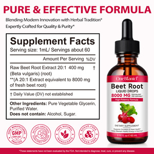 OneBtanicl 60ml Sem Álcool Orgânico Beterraba Raiz Líquido Gotas Aumentar Suporte Energético Saúde Do Coração Extrato De Beterraba Líquido Suplemento - Product Image 6