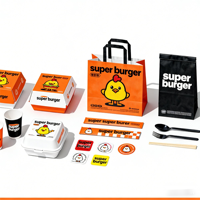 Ensemble d'emballages à emporter pour restaurant personnalisé, boîtes à nourriture, gobelets en papier, boîte à hamburgers, emballage pour frites, sacs en papier