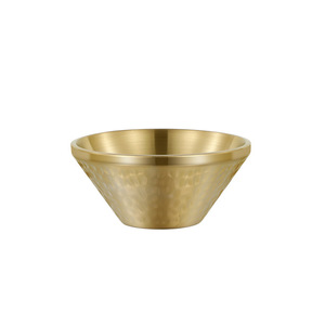 Korean Style Stainless Steel Hammered V Shaped Conical Bowl Double Layer Insulated Cold Noodle Salad Bowl Gold 304 - Product Image 1