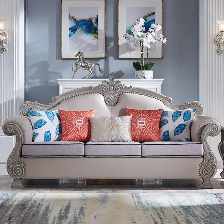 FEIFAN थोक नए डिजाइनर अमेरिकी आधुनिक चमड़े सन्टी फैशन उत्कीर्ण फर्नीचर सोफे सेट कमरे में रहने वाले सोफे