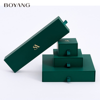 Boîte à bijoux personnalisée avec logo Boyang, en papier vert, pour collier, bague, boucles d'oreilles, bracelet, emballage cadeau