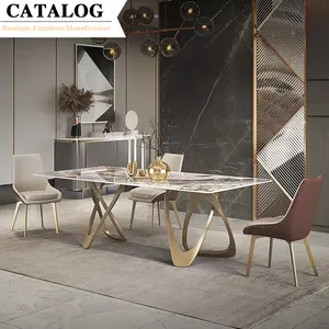 Luxury Dining Room Decoration Rectangle Dinner Table with Chairs Ceramic Dining Table Set