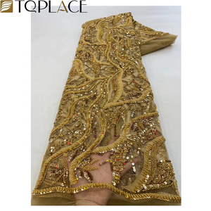 Harga Pabrik Kain Lace Prancis Warna Merah Dengan Payet & Manik-Manik Bordir Mewah Tulle Nigeria untuk Gaun Pesta Pengantin - Product Image 4