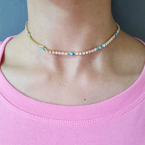 NZ1033 New Chic Dainty Oro Minimalista Cubic Zirconia Diamante DELLA CZ con Smaltato Evil Eyes Da Tennis Della <span class=keywords><strong>Collana</strong></span> Del Choker - Product Image 5