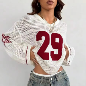 Maglione <span class=keywords><strong>Oversize</strong></span> da <span class=keywords><strong>Donna</strong></span> con Logo Personalizzato, Maglia Lavorata a Maglia con Stampa Numerica a Righe, Produttore di Copricostume in Jersey - Product Image 2
