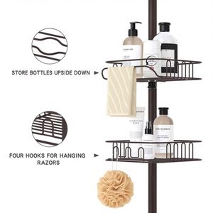 Modern Telescopic Metal <b>Corner</b> Shower Rack Four Tier Circular Height Adjustable Free <b>Stand</b> Extension Bathroom Shelf - Product Image 2