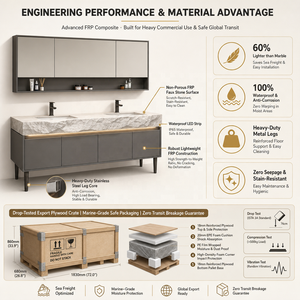 Mueble de Baño Moderno de FRP <span class=keywords><strong>con</strong></span> Aspecto de Piedra, <span class=keywords><strong>Patas</strong></span> de Metal, Cuatro Puertas, Gabinete de Almacenamiento, Tamaño Personalizado para Hotel, Villa o Apartamento - Product Image 5