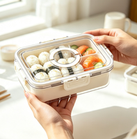 Boîte alimentaire rectangulaire en PET à 2 compartiments avec poignées de transport, boîte à goûter, ustensiles de cuisine pour la cuisine, le camping et les pique-niques