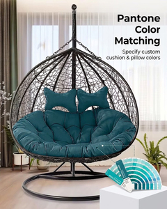 Sedia a dondolo a uovo doppia oversize con supporto, resistente alle intemperie, <span class=keywords><strong>in</strong></span> <span class=keywords><strong>vimini</strong></span>, per hotel - Product Image 2