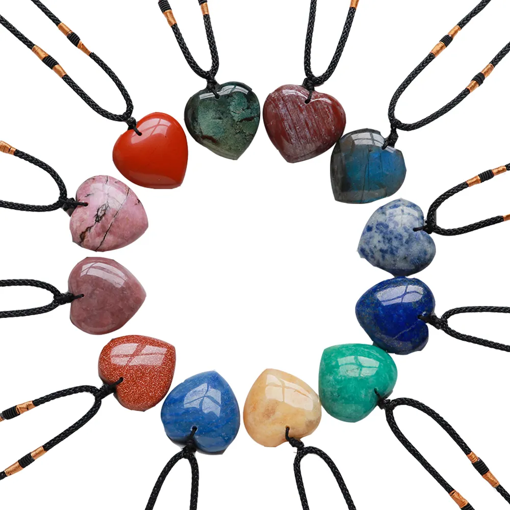 Natural heart-shaped gem pendant crystal necklace rose quartz jewelry energy stone pendant wholesale